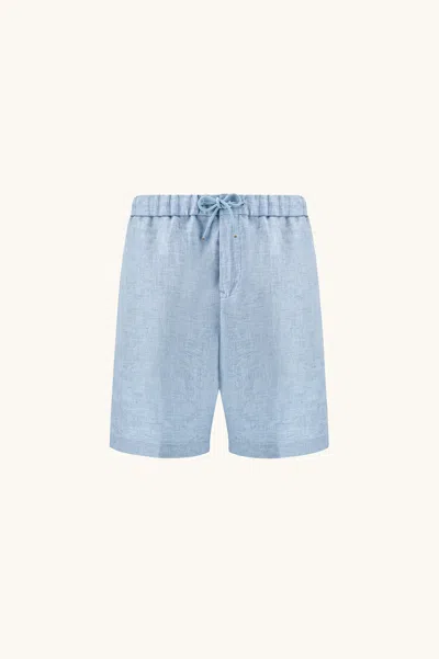 Paul & Shark Linen Bermuda Shorts With Drawstring In Blue