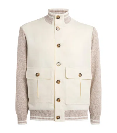 Paul & Shark Bomber In Linen And Cotton In Neutral