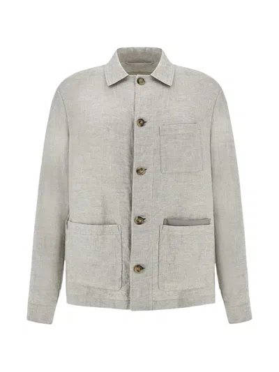 Paul & Shark Chore Overshirt In Lino In Gray