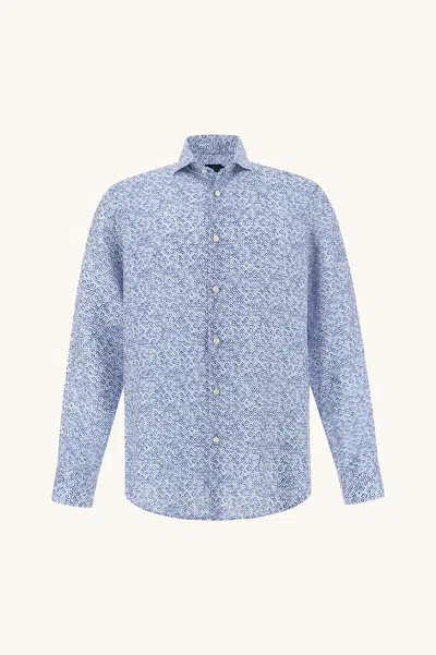 Paul & Shark Linen Shirt With Geometric Watercolor Pattern In Blue