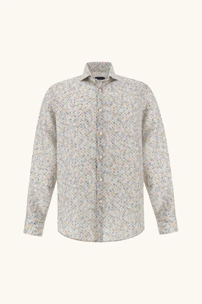 Paul & Shark Linen Shirt With Geometric Watercolor Pattern In White