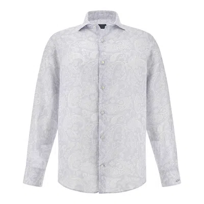 Paul & Shark Linen Shirt With Shark Paisley Pattern In Blue