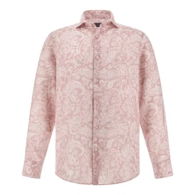 Paul & Shark Linen Shirt With Shark Paisley Pattern In Pink
