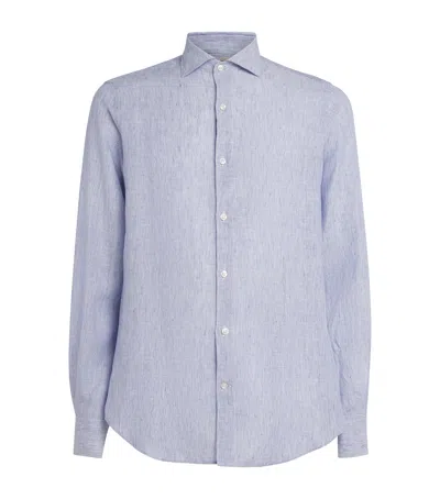 Paul & Shark Linen Stripe Shirt In Blue