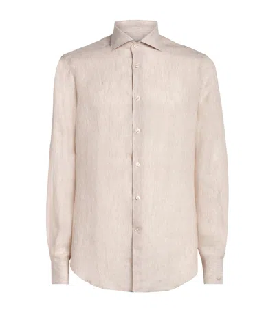 Paul & Shark Linen Stripe Shirt In White