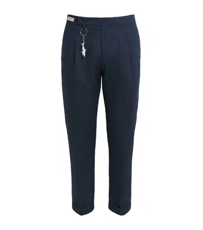 Paul & Shark Linen-cotton Pleated Straight Chinos In Navy