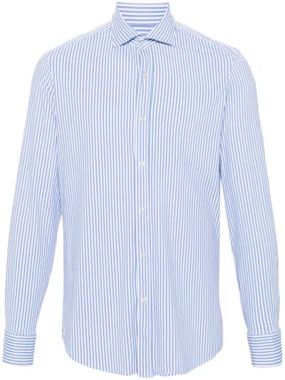 Paul & Shark Logo-embroidered Striped Shirt In Blue