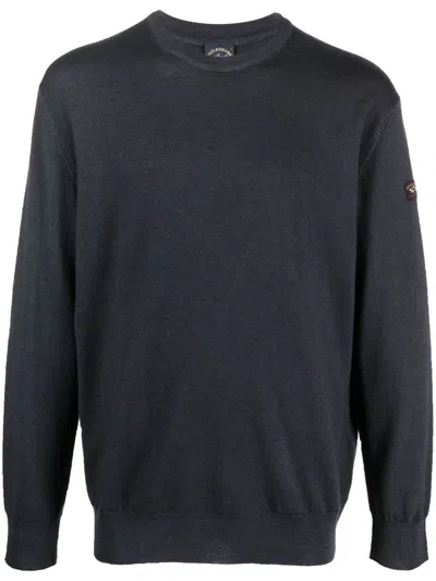 Paul & Shark Logo Patch Fine Knit Jumper In Black