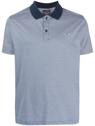 Paul & Shark Logo-patch Stripe-print Polo Shirt In Blue