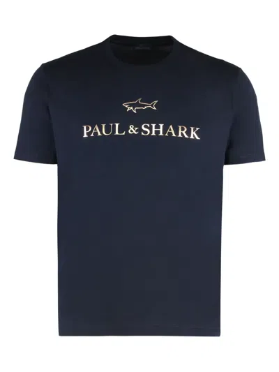Cotton Jersey T-shirt Featuring Logo Design In Blue from Paul & Shark