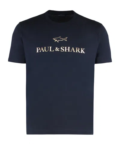 Paul & Shark Cotton Jersey T-shirt Featuring Logo Design In Blue