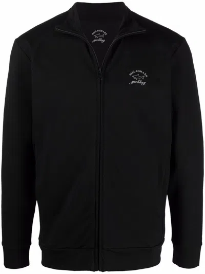 Paul & Shark Logo-print Zip-up Cotton Blend Sweatshirt In Black