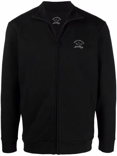 Paul & Shark Logo-print Zip-up Cotton Blend Sweatshirt Clothing In Black