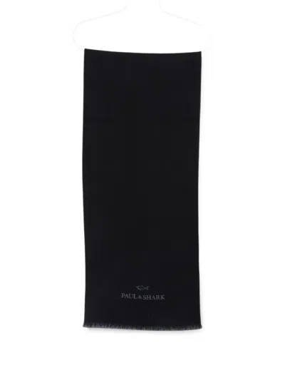 Paul & Shark Logo-embroidered Fringed Scarf In Blue