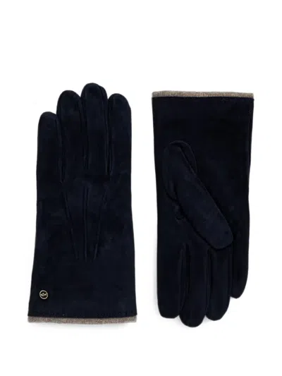 Paul & Shark Logo-plaque Suede Gloves In Blue