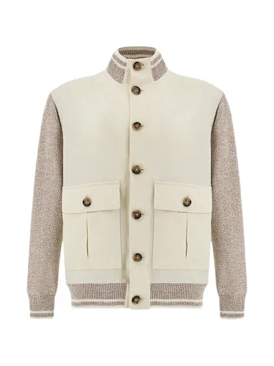 Paul & Shark Bomber In Linen And Cotton In Neutral