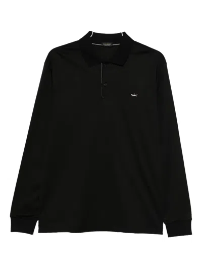 Paul & Shark Long-sleeve Embroidered Polo Shirt In Black