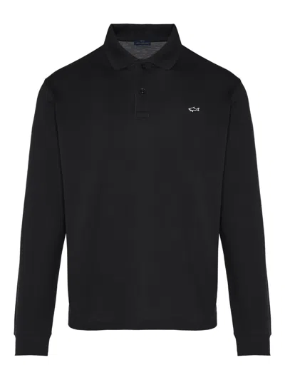 Paul & Shark Long-sleeve Polo Shirt In Black
