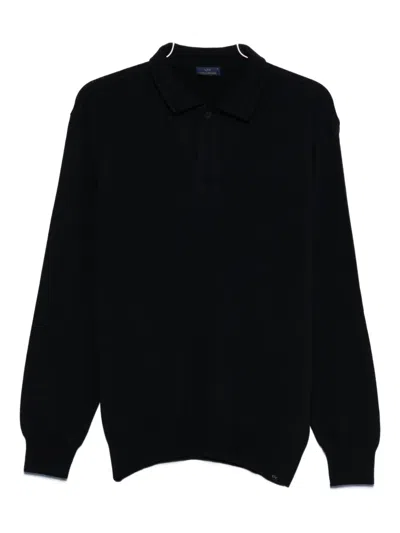 Paul & Shark Long-sleeve Polo Shirt In Black