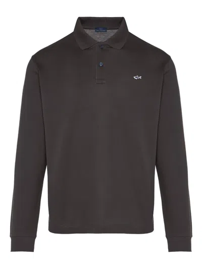Paul & Shark Long-sleeve Polo Shirt In Brown