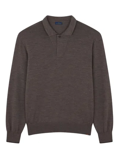 Paul & Shark Long-sleeve Polo Shirt In Brown