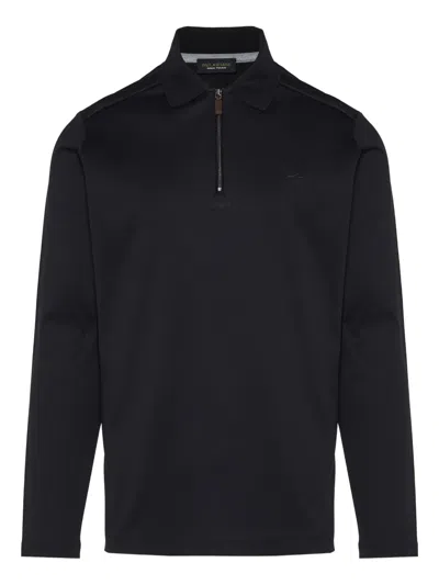 Paul & Shark Long-sleeve Zip Polo Shirt In Black