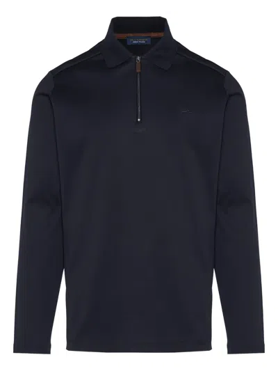 Paul & Shark Long-sleeve Zip Polo Shirt In Blue