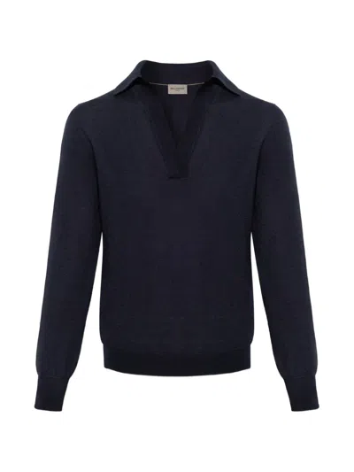 Paul & Shark Long-sleeve V-neck Sweater In Blue