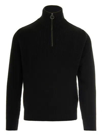 Paul & Shark Maglia Mezza Zip A Costine In Misto Lana In Black