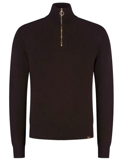 Paul & Shark Maglia Mezza Zip A Costine In Misto Lana In Brown