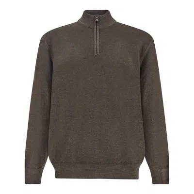 Paul & Shark Garment-dyed Half-zip Wool Sweater In Black