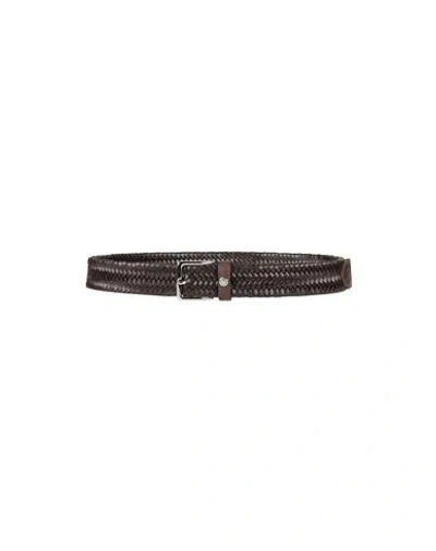 Paul & Shark Man Belt Dark Brown Size 38 Leather, Viscose, Rubber, Bovine Leather