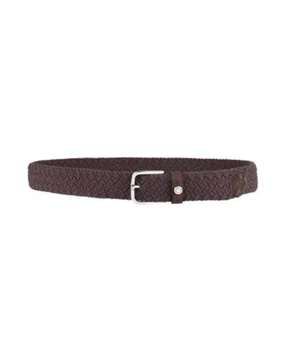 Paul & Shark Man Belt Dark Brown Size 38 Wool, Polyester, Rubber, Cow Leather