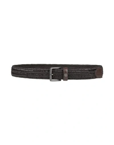 Paul & Shark Man Belt Dark Brown Size 42 Regenerated Leather, Viscose, Rubber, Cow Leather