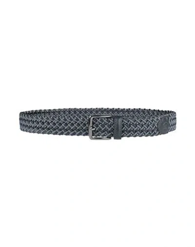 Paul & Shark Man Belt Slate Blue Size 36 Recycled Leather, Viscose, Rubber, Cow Leather
