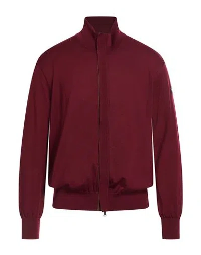 Paul & Shark Man Cardigan Burgundy Size Xl Virgin Wool, Lambskin In Brown
