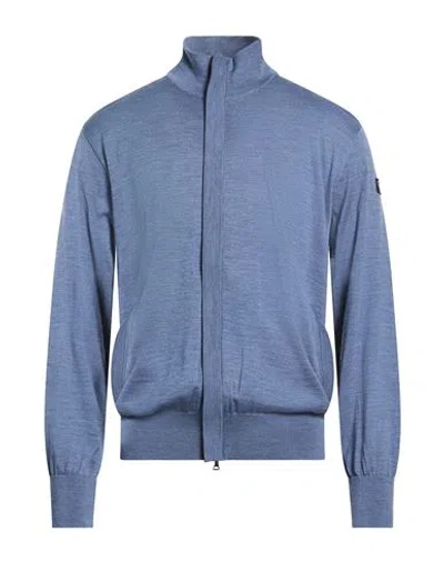 Paul & Shark Man Cardigan Slate Blue Size Xxl Virgin Wool, Lambskin