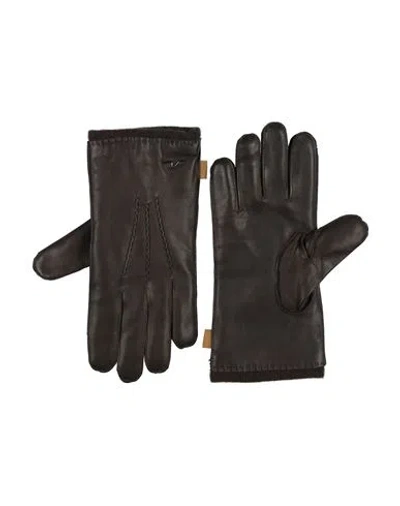 Paul & Shark Man Gloves Dark Brown Size 10.5 Ovine Leather, Cashmere
