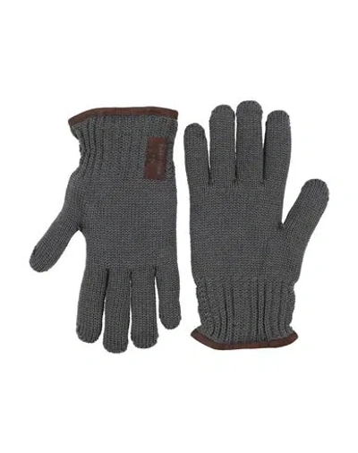 Paul & Shark Man Gloves Grey Size 8.5 Virgin Wool, Lambskin