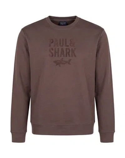 Paul & Shark Man Sweatshirt Chocolate Brown Size M Cotton, Nylon, Elastane