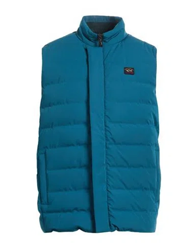 Paul & Shark Man Vest Deep Teal Size L Virgin Wool, Nylon In Blue