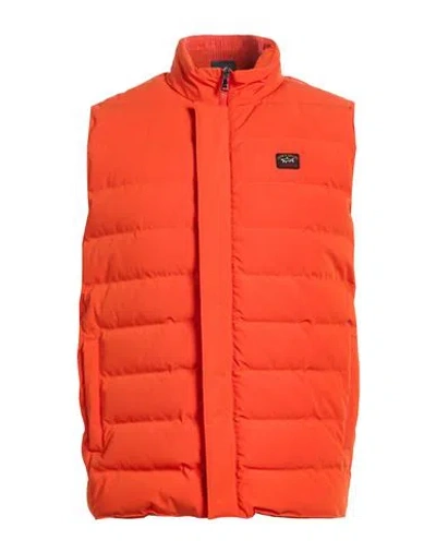 Paul & Shark Man Vest Orange Size Xl Virgin Wool, Nylon
