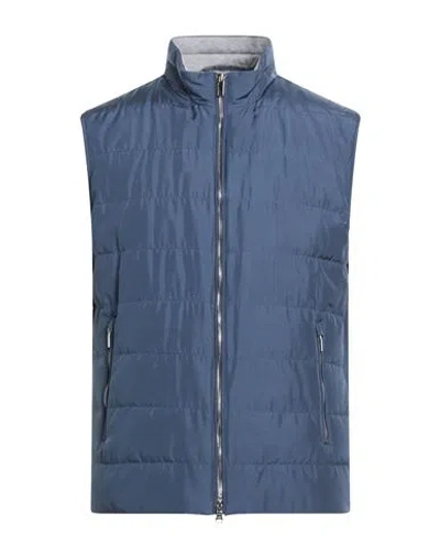 Paul & Shark Man Vest Slate Blue Size Xxl Silk, Polyurethane