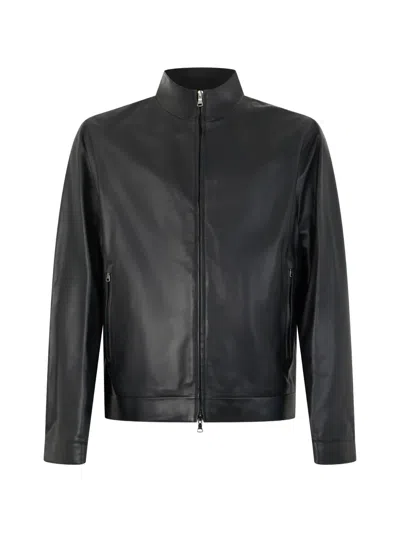 Paul & Shark Mandarin-collar Leather Jacket In Black