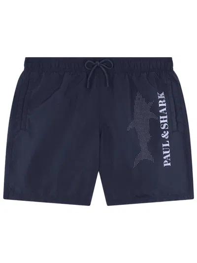 Paul & Shark Shark Graphic Swim Shorts Side Pockets In Blue