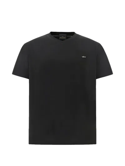 Paul & Shark T-shirt Con Scollo A V In Jersey Di Cotone Double Mercerised In Black