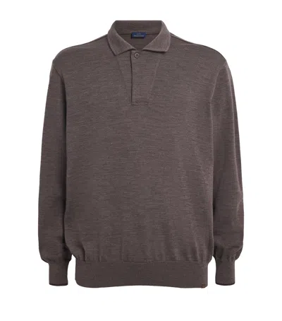 Paul & Shark Merino Wool Long-sleeve Polo Shirt In Brown