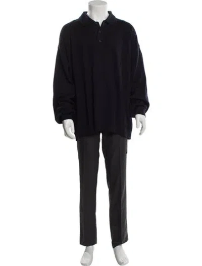 Pre-owned Paul & Shark Mock Neck Long Sleeve Polo Sweater In Blue