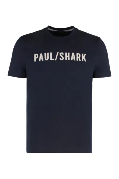 Paul & Shark Logo-embroidered Cotton Jersey T-shirt In Blue