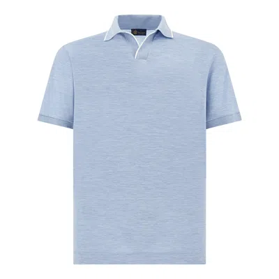Paul & Shark Open Collar Polo In Cotton And Silk In Blue